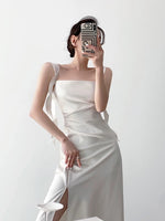 Load image into Gallery viewer, Ruffle Drape Slit Dress in Cream
