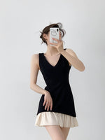 Load image into Gallery viewer, Contrast Hem Mini Dress in Black