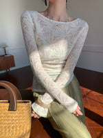 Load image into Gallery viewer, Floral Wool Blend Flute Sleeve Top in White