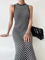 Load image into Gallery viewer, Knitted Sleeveless Dress in Black/White