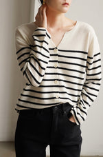 Load image into Gallery viewer, Light Knit Striped Cardigan in Cream