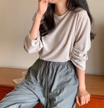 Load image into Gallery viewer, Korean Relaxed Stretch Long Sleeve Top in Khaki- F