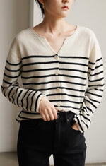 Load image into Gallery viewer, Light Knit Striped Cardigan in Cream