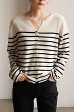 Load image into Gallery viewer, Light Knit Striped Cardigan in Cream