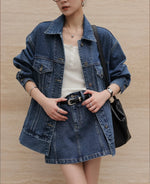 Load image into Gallery viewer, Oversized Long Denim Jacket in Blue