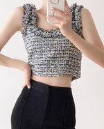 Load image into Gallery viewer, Cropped Fray Tweed Top in Grey