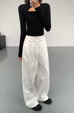 Load image into Gallery viewer, Wide Leg Twill Trousers in White- M