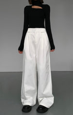 Load image into Gallery viewer, Wide Leg Twill Trousers in White- M