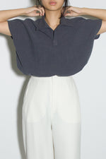 Load image into Gallery viewer, Linen Blend V-Collar Top in Blue Grey