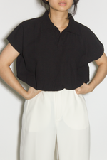 Load image into Gallery viewer, Linen Blend V-Collar Top in Black