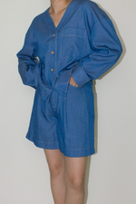 Load image into Gallery viewer, Cotton Denim Shorts in Blue