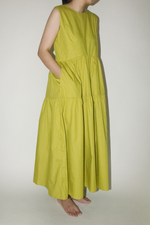 Load image into Gallery viewer, Maxi Tiered Pocket Dress in Lime Green