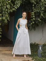 Load image into Gallery viewer, Linen Tie Back Pocket Maxi Dress in White'