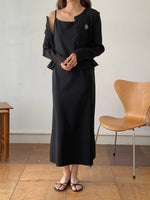 Load image into Gallery viewer, Korean Classic Cami Slip Dress in Black- F