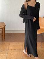 Load image into Gallery viewer, Korean Classic Cami Slip Dress in Black- F