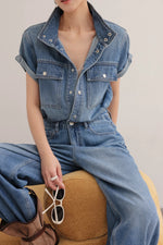 Load image into Gallery viewer, Denim Utility Maxi Jumpsuit in Blue