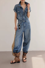 Load image into Gallery viewer, Denim Utility Maxi Jumpsuit in Blue