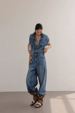 Load image into Gallery viewer, Denim Utility Maxi Jumpsuit in Blue