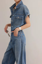 Load image into Gallery viewer, Denim Utility Maxi Jumpsuit in Blue