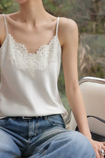 Load image into Gallery viewer, Lace Satin Camisole in White