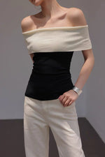 Load image into Gallery viewer, Contrast Off Shoulder Top in Black/Cream