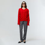 Load image into Gallery viewer, Nemi Feather Trim Knit Cardigan in Red