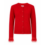 Load image into Gallery viewer, Nemi Feather Trim Knit Cardigan in Red