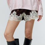 Load image into Gallery viewer, Rosalie Lace Satin Shorts in Plum