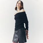 Load image into Gallery viewer, Sia Off Shoulder Knit Top in Black