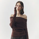 Load image into Gallery viewer, Sia Off Shoulder Knit Top in Brown
