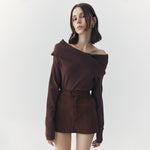 Load image into Gallery viewer, Sia Off Shoulder Knit Top in Brown