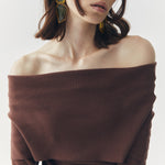Load image into Gallery viewer, Sia Off Shoulder Knit Top in Brown
