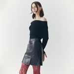 Load image into Gallery viewer, Tess Croc Embossed Leather Mini Skirt in Black