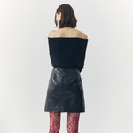 Load image into Gallery viewer, Tess Croc Embossed Leather Mini Skirt in Black