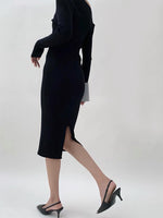 Load image into Gallery viewer, Off Shoulder V Long Sleeve Bodycon Dress