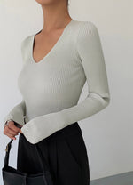 Load image into Gallery viewer, Classic V Ribbed Long Sleeve Top - Sage