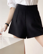 Load image into Gallery viewer, Tailored High Waist Flare Shorts - Black