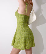 Load image into Gallery viewer, Gerbera Floral Tie Strap Mini Dress in Green
