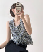 Load image into Gallery viewer, Sleeveless Tweed Fray Top in Grey