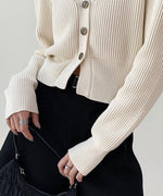 Load image into Gallery viewer, V Ribbed Contrast Button Cardigan in Cream