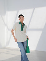 Load image into Gallery viewer, Contrast Collar Polo Tee in White
