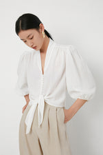 Load image into Gallery viewer, Tencel Blend Button Blouse in White
