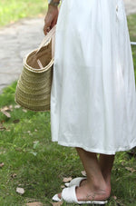 Load image into Gallery viewer, Tencel Blend Criss Cross Back Button Midi Dress in White