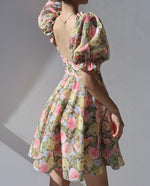 Load image into Gallery viewer, Confetti Off Shoulder Blouson Floral Mini Dress in Pink
