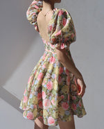 Load image into Gallery viewer, Confetti Off Shoulder Blouson Floral Mini Dress in Pink