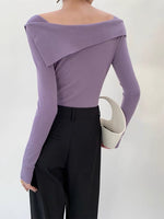 Load image into Gallery viewer, Off Shoulder Foldover Knit Top in Purple