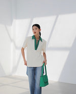 Load image into Gallery viewer, Contrast Collar Polo Tee in White