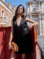 Load image into Gallery viewer, Gemmi Satin Shift Dress in Black