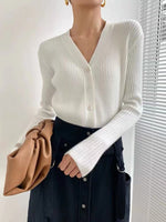 Load image into Gallery viewer, V Button Wool Cardigan- White