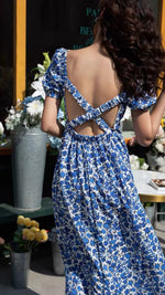 Load image into Gallery viewer, Cobalt Floral Criss Cross Dress in Blue
